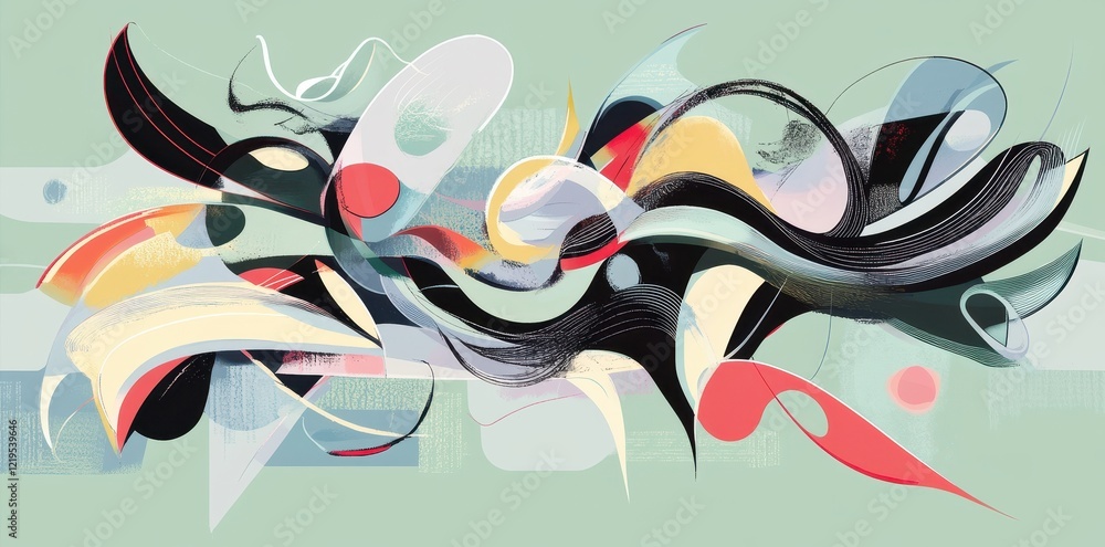Poster abstract composition of intertwined forms and colors