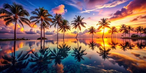 Surreal Infinity Pool Palm Trees Double Exposure Stock Photo