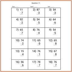 Subtraction Maths Worksheet for kids.  Number  range up to 100.