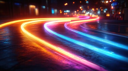 Obraz premium A vibrant abstract image depicting lines of light in orange,