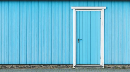 Blue door on a light blue wall.