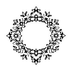 Elegant Black and White Floral Frame Design: Circular Vintage Ornament, Perfect for Wedding Invitations, Greeting Cards, and More