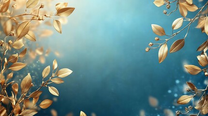 Golden leaves frame a teal background