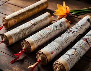 Elegant Hand-Painted Scrolls: Asian-Inspired Art on Parchment