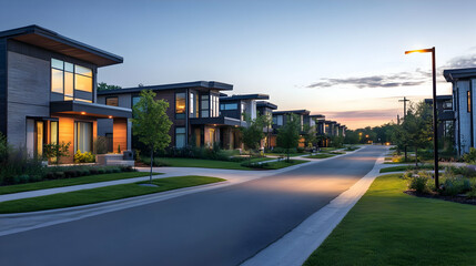 Modern Dream Homes: Luxurious Suburban Residences at Dusk