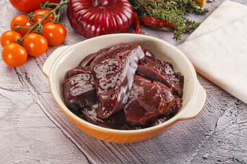 Raw beef liver slices for cooking