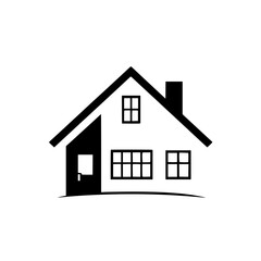 Modern House Icon: Minimalist Black and White Home Design Symbol for Real Estate and Architecture
