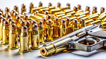 Naklejka premium Surreal Photo: Ready-to-Use Short Guns & Ammo on White