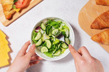 Balanced Meal with Salad and Pastry