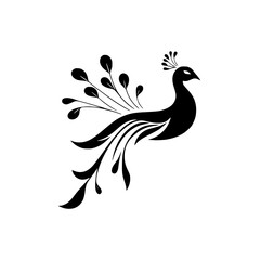 Elegant Peacock Silhouette: Black and White Bird Design.  Perfect for nature lovers and design enthusiasts.  A sophisticated and stylish vector graphic.