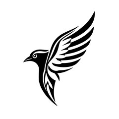 Tribal Bird Tattoo Design: Black and White Avian Wings in Flight - Vector Graphic