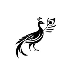 Obraz premium Elegant Peacock: Black and White Bird Illustration. Perfect for nature lovers, home decor, and design projects. A stunning symbol of beauty and exotic wildlife.