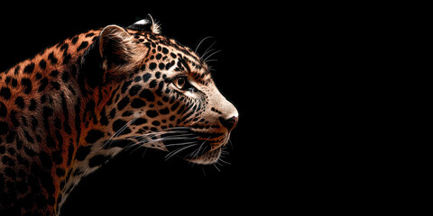 Naklejka premium Portrait of a leopard in the wild against a dark background