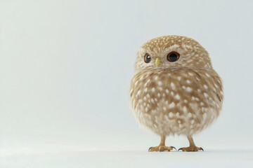 Obraz premium Cute snowy owl standing on white background