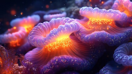 A surreal representation of glowing marine creatures
