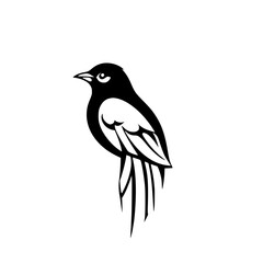 Elegant Bird Silhouette: Black and White Avian Vector Graphic