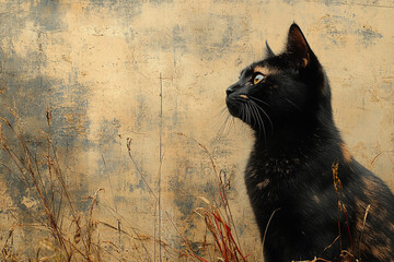 Black Tortoiseshell Cat Sitting Near Weathered Wall