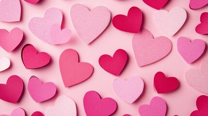Pink paper hearts background, Valentine's Day, love, romance, celebration