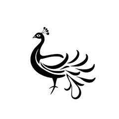 Elegant Peacock Silhouette: A Black and White Bird Illustration