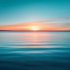 Obraz premium Serene Aqua Sunset Over Ocean Horizon at Dusk