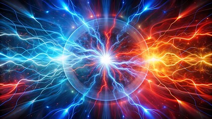 Fototapeta premium Futuristic Blue and Red Energy Clash with Electric Lightning Effects for Sci-Fi and Technology Themes