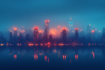 Obraz premium A City Skyline Reflecting in Calm Water at Night
