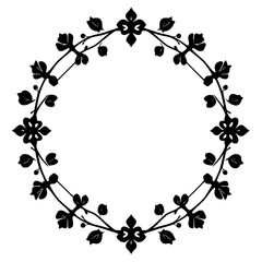 Elegant Black and White Floral Wreath Frame: Circular Botanical Design for Vintage Decor, Nature-Inspired Pattern, and Stylish Graphic Illustration