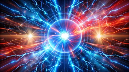 Fototapeta premium Futuristic Blue and Red Energy Clash with Electric Lightning Effects for Sci-Fi and Technology Themes