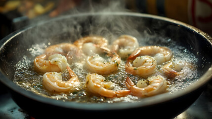 Succulent Shrimp Sizzling in a Pan: A Culinary Delight