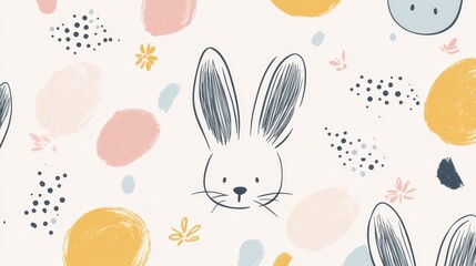 A vibrant pattern featuring a rabbit surrounded by various flowers, symbolizing the joy and renewal of Easter.