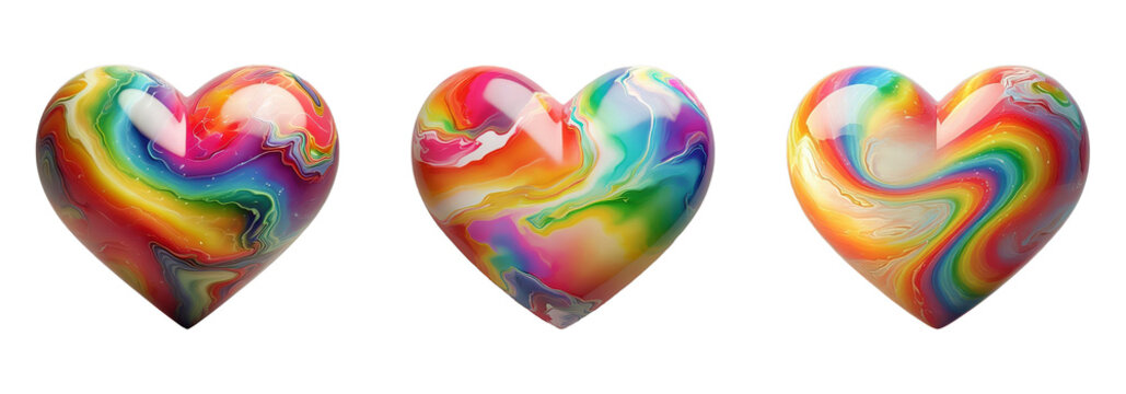 Holographic Rainbow Hearts 3D Art
