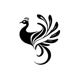 Elegant Peacock Silhouette: Black and White Bird Design.  Perfect for nature lovers, art enthusiasts, and home decor.  A stunning avian graphic.