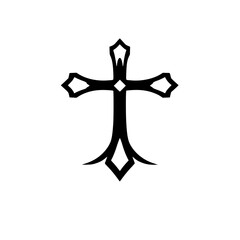 Ornate Cross: A Black and White Religious Symbol Design. This striking image showcases a detailed cross, perfect for religious or spiritual projects, adding a touch of faith and devotion.