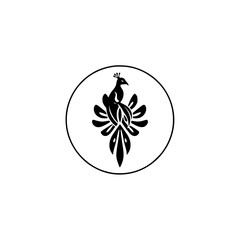 Elegant Peacock Bird Logo Design: Black and White Circle Symbol