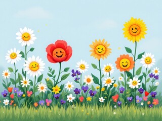 Obraz premium Vibrant Smiling Flowers in a Lush Garden