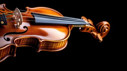 A beautifully crafted brown violin presented against a dark background, emphasizing its rich color and intricate detailing. This image represents musical artistry and tradition.