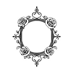 Elegant Floral Frame with Roses: Vintage Ornamental Border Design. Perfect for Wedding Invitations, Romantic Decorations, and Classic Wallpaper.