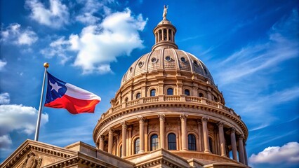 Texas State Capitol Building Dome, Lone Star Flag, Austin, Texas Panorama