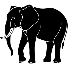 Simple black and white silhouette of an elephant.