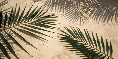 Obraz premium Textured Beige Background with Palm Leaf Shadows - Abstract Nature Stock Photo