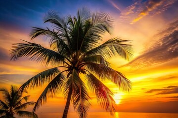 Obraz premium Thailand Evening Silhouette Palm Tree - Tropical Sunset Copy Space Stock Photo