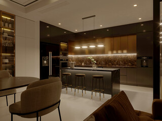 3d render modern luxury apartment living room