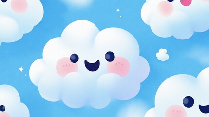 Adorable Happy Clouds in a Bright Blue Sky