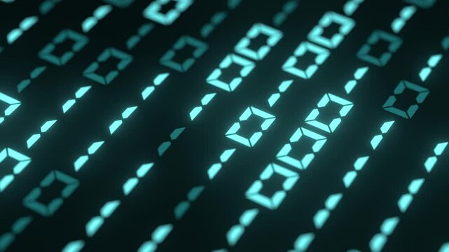 digital binary numbers retro computer language programming 3d illustration. Can be used to represent big data calculator, data encryption or machine learning artificial intelligence	