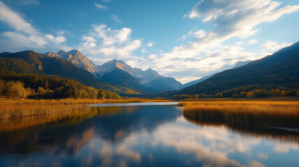 serene mountain landscape with reflective lake