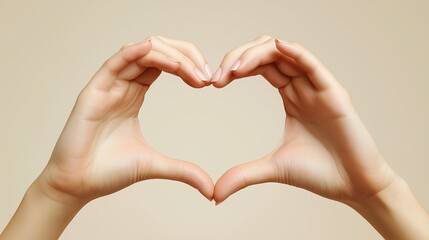 Fototapeta premium Hands forming heart shape, expressing love, unity, compassion, and emotional connection in a minimalistic and symbolic representation of affection, Generative AI