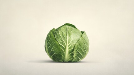 Fototapeta premium Single green cabbage on a light beige background.