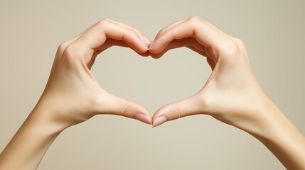 Obraz premium Hands forming heart shape, expressing love, unity, compassion, and emotional connection in a minimalistic and symbolic representation of affection, Generative AI