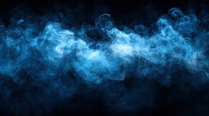 Blue smoke swirls, dark background, abstract design, digital art