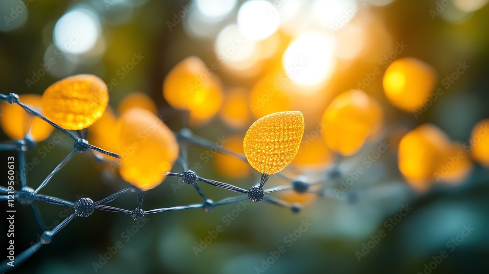 Poster illuminated molecular structure network golden nodes